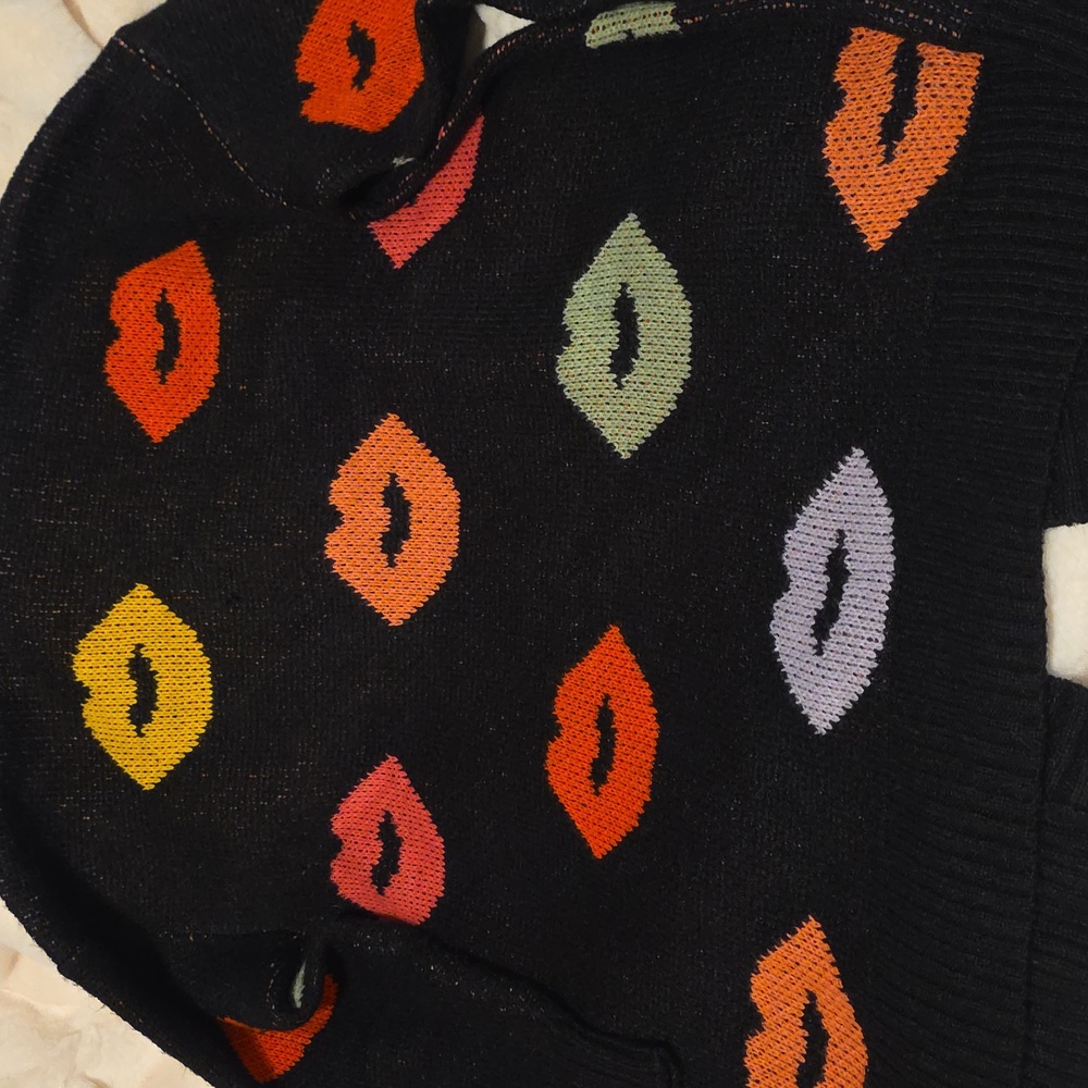 Torrid Drop Shoulder Cardigan - Acrylic Lips Black - Picture 3 of 4